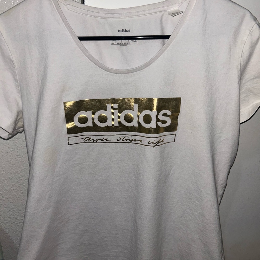 Adidas White Tee with Gold Logo